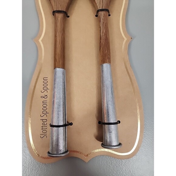 Slotted Spoon SET Cheese Knife Set LOT Wood Galvanized Metal Handle Farmhouse - Picture 8 of 10